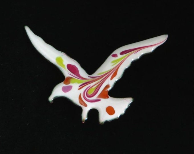 INGA Bird Brooch, Vintage Copper Bird Brooch, Hand Painted Bird Pin, Signed Inga Jewelry