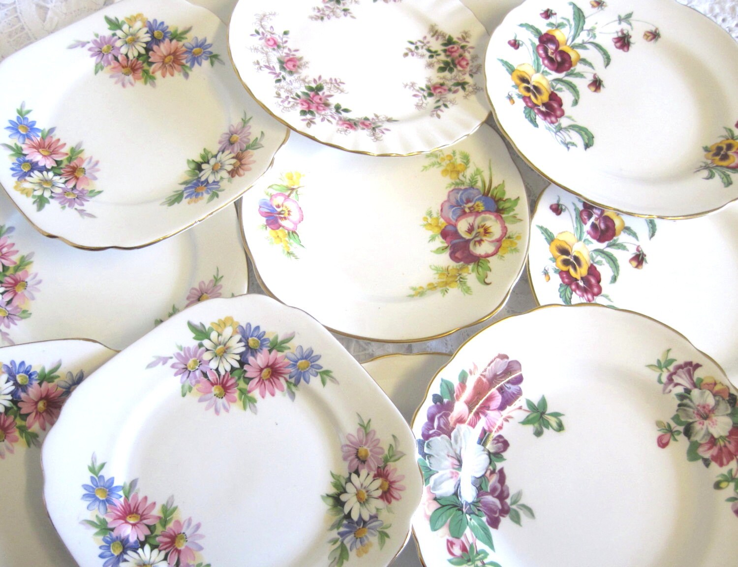 12 Vintage Mismatching Floral Tea Plates Tuscan Royal