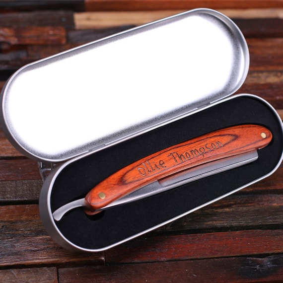 Personalized Straight Razor Blade with Tin Box Groomsmen