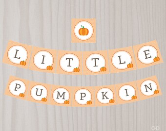 Little Pumpkin Banner, Fall Baby Shower Printable Sign, Halloween Orange Chevron, Baby Shower Banner, Birthday Banner Flags, Thanksgiving