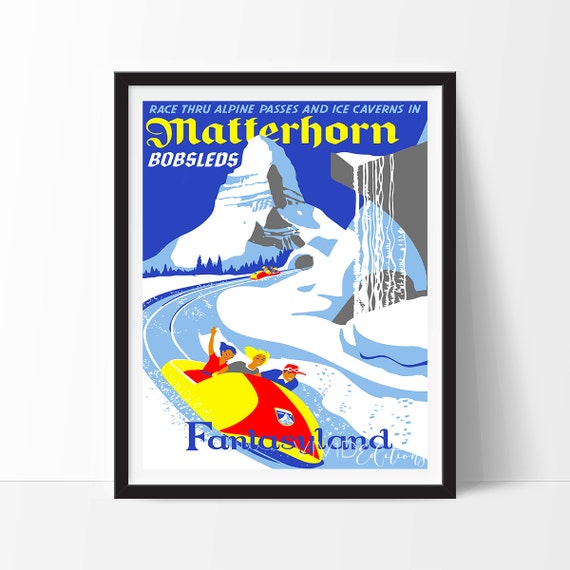 Disneyland Poster Vintage Matterhorn Bobsleds Fantasyland