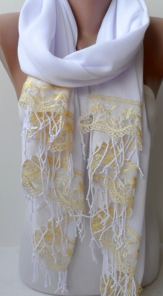 Bridal Shawls Wraps Gold French Lace White by elegancescarf