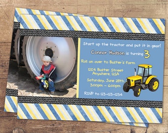 Tractor Birthday Invitation, John Deer Invitation, Tractor Invitation, Farm Invitation, Blue and Yellow Birthday Invitation