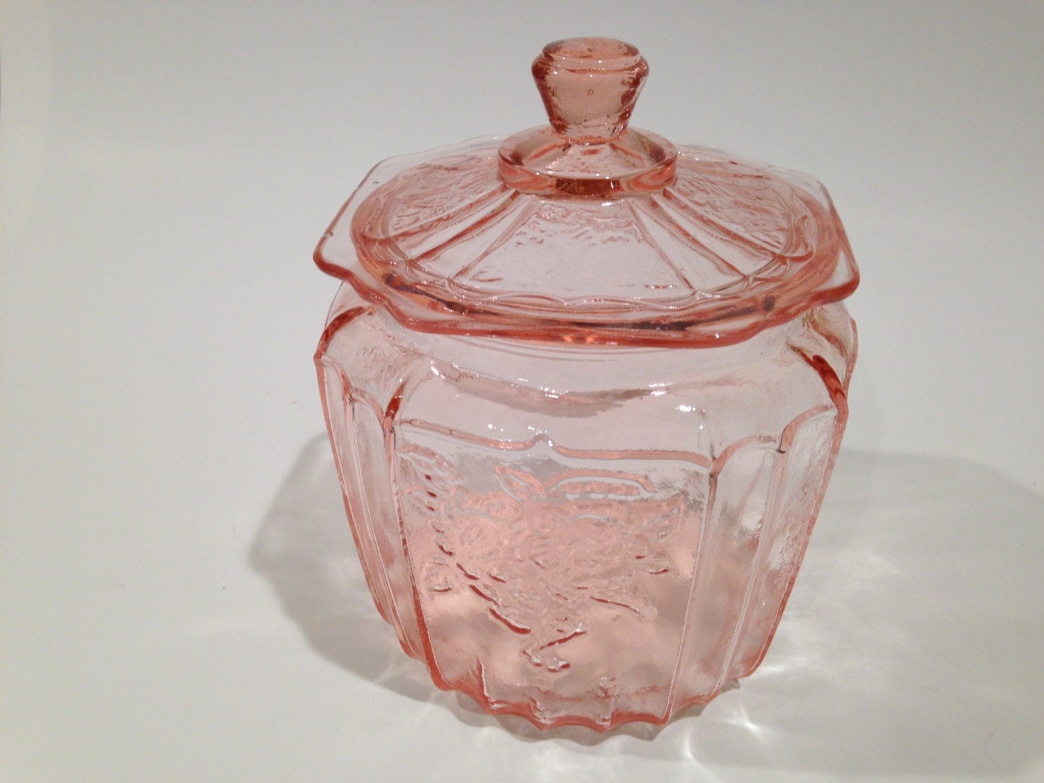 Reproduction Pink Depression Glass Cookie Jar by AprilsLuxuries