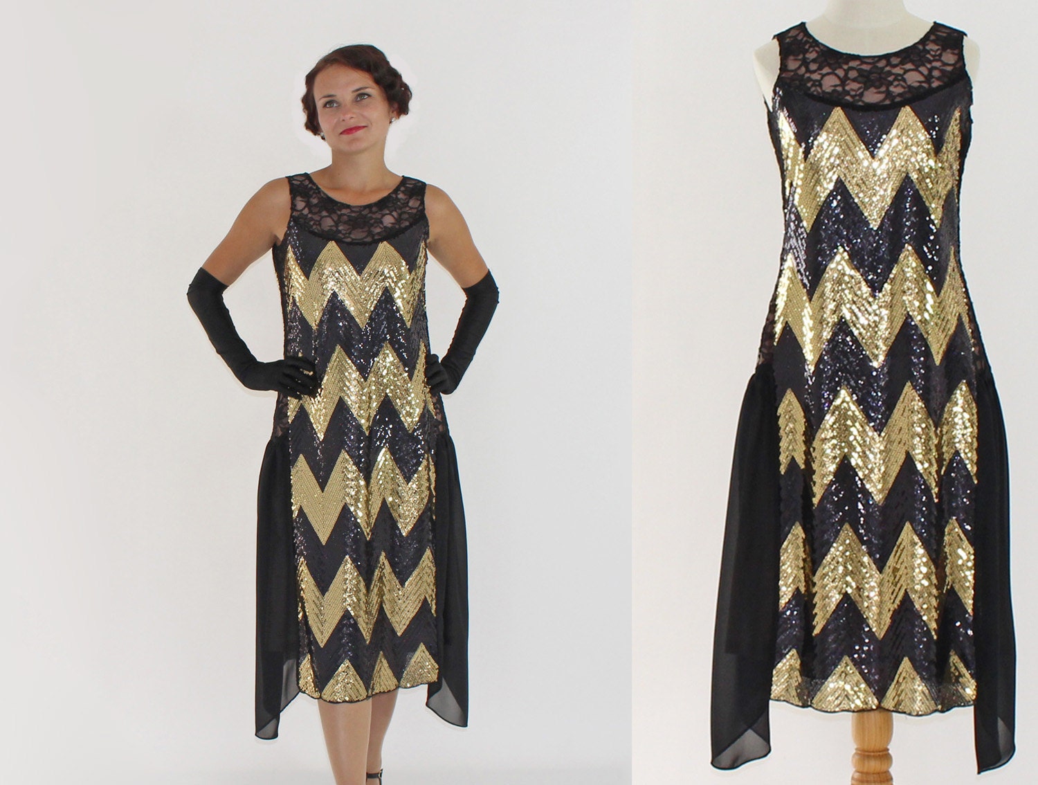 Art Deco Flapper Dress Black And Gold By Houseofrecollections