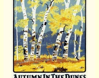 South Shore Lines, Chicago Indiana Dunes. Autumn in the Dunes, Travel poster. 11x14 satin canvas print