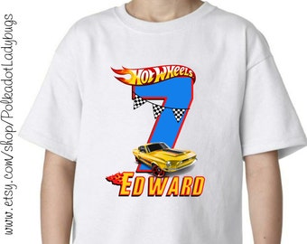 Personalized Hot Wheels Car Birthday Shirt Infant Toddler Childrens Youth Creeper or Tshirt