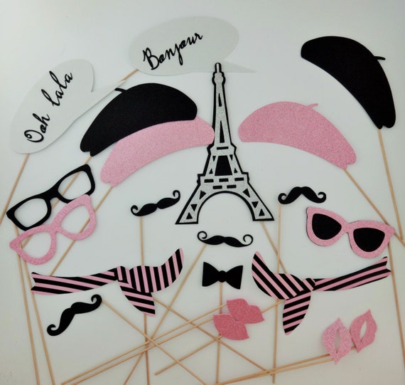 Parisian Inspired Wedding Photo booth props berets glasses eiffel tower Birthday props france parisian photo booth party props mustache Il_570xn