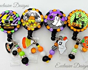 4 pack Retractable ID Badge Reel, Halloween Badge Reel, ID Nurse Badge Reel, Halloween, choose your design or 4 pack (E100)