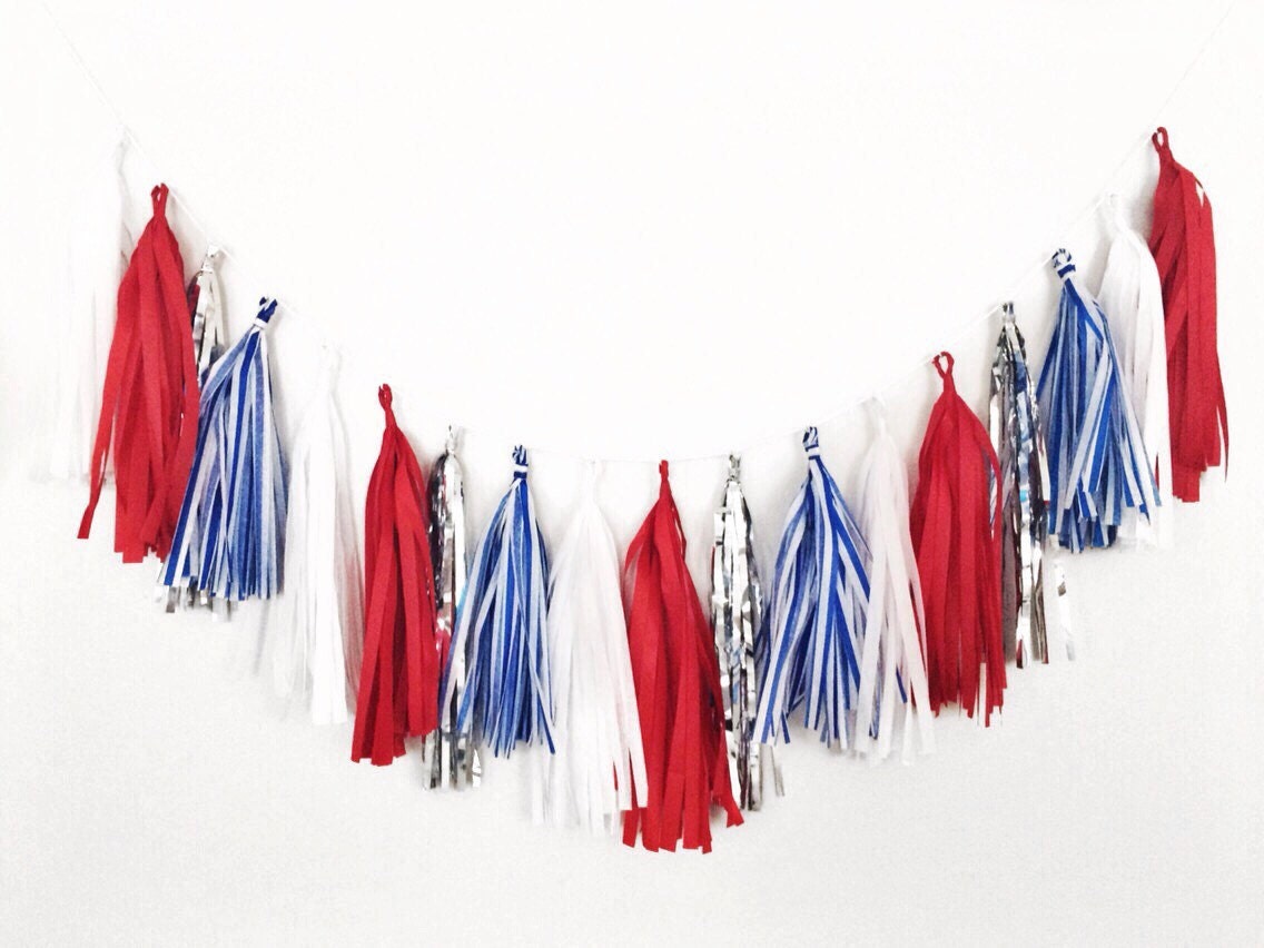 Red White and Blue Tassel Garland 4th of July by BlushBazaar