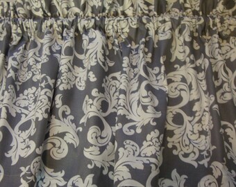 Gray and White Damask Valance Window Treatment. Elegant and simple. Custom Made 42" X 14"