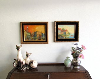 Vintage 60's Paintings // A Pair // Made in Taiwan // Wall Art, Wall Decor, Wall Hangings, Framed Art, Framed Paintings