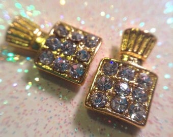 Set of 2 gold perfume bottle w/crystals nail charms - NAIL ART