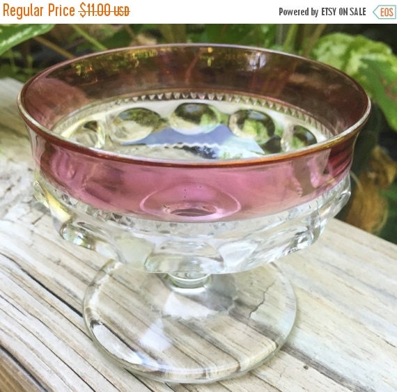 SALE Tiffin Glass Kings Crown Sherbet Glass Thumbprint Cranberry