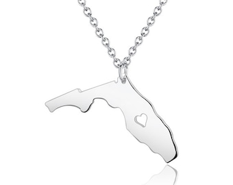 Florida Necklace - Florida Pendant - I heart State Necklace - State Charm - Map necklace