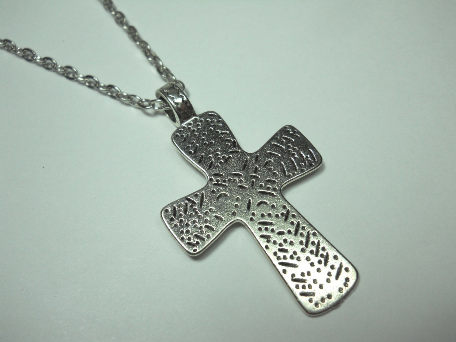 Antique Silver Tone Cross Pendant Men's Necklace
