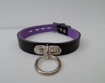 real leather lockable bondage fetish slave bdsm collar 20mm wide with a 25mm ring and padlock buckle