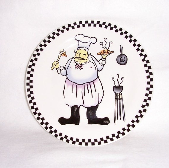 Items similar to Chef Plate, Ceramic Fat Chef Salad Dessert Luncheon