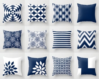 Blue Throw Pillows, Blue Pillows, Navy Blue Decorative Pillow Covers, Chevron Throw Pillows, Cover Only Decorative Pillows