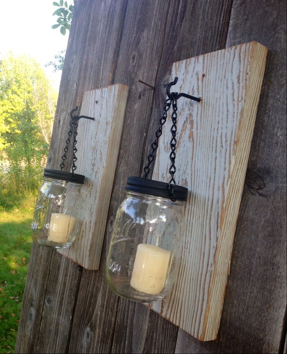 Gray Barn Wood Mason Jar Candle Holders Set Of Two Handmade 