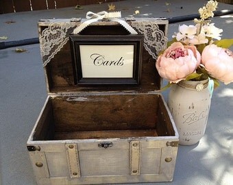 Rustic Ivory Wedding Card Box with Cards Sign /Guest Table Decor - Programs, Favors or Cards Box Medium Rehearsal or Engagement Parties