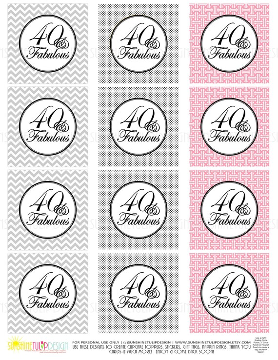 printable-40th-birthday-black-gray-and-pink-cupcake-toppers-sticker