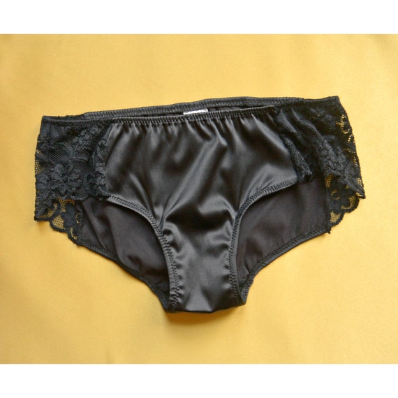 Items similar to Black panties, sides lace, black solid satin, glamor ...