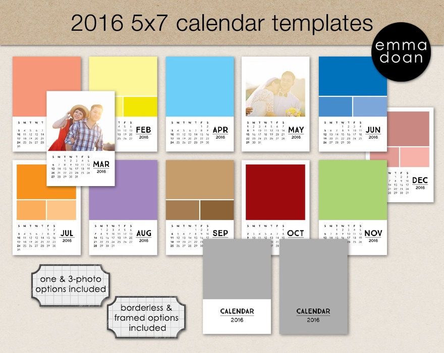 60 OFF 2016 5x7 Calendar Template 2016 Pocket by EmmaDoan