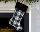 Black and White Christmas Stocking, Black and White Stocking, Black and White Plaid, Plaid Christmas Stocking, Plaid Stocking, Tartan Plaid