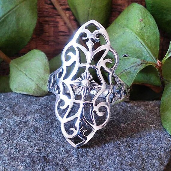 Sterling Silver Ring Long Filigree Ring Size 6 7 8 by Impulse18K