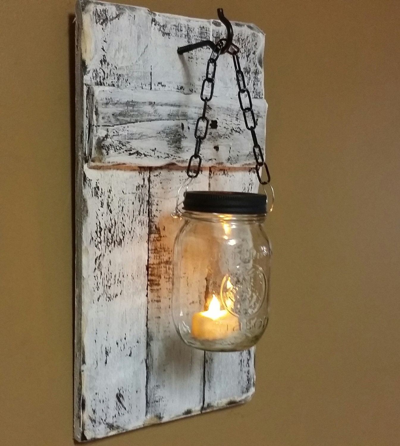 Distressed mason jar Candle Holder Rustic Decor candle