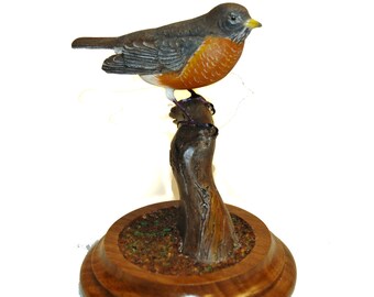 Robin Wood Carving bird carving hand carved bird figurine wood sculpture wood art anniversary gift bird sculpture heirloom carving bird gift