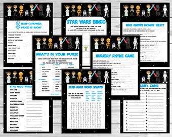 Star wars Baby shower games set of 8 games Starwars Printable INSTANT DOWNLOAD UPrint by greenmelonstudios starwars baby shower