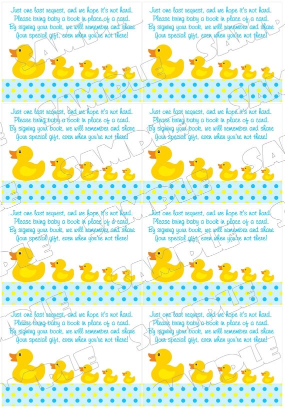 Rubber duck book request card insert Baby shower games