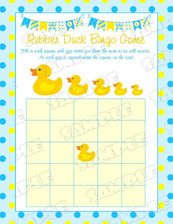 Rubber duck Bingo game Baby shower games by greenmelonstudios