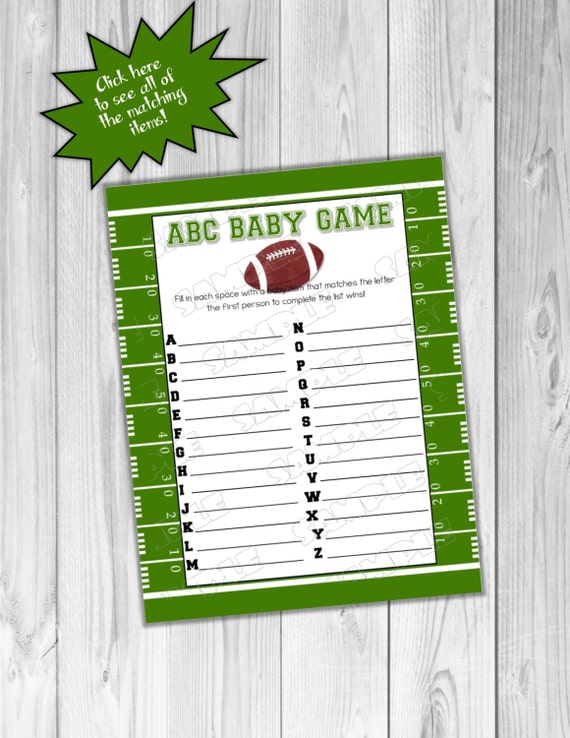 Football Baby shower games abc baby game Printable INSTANT