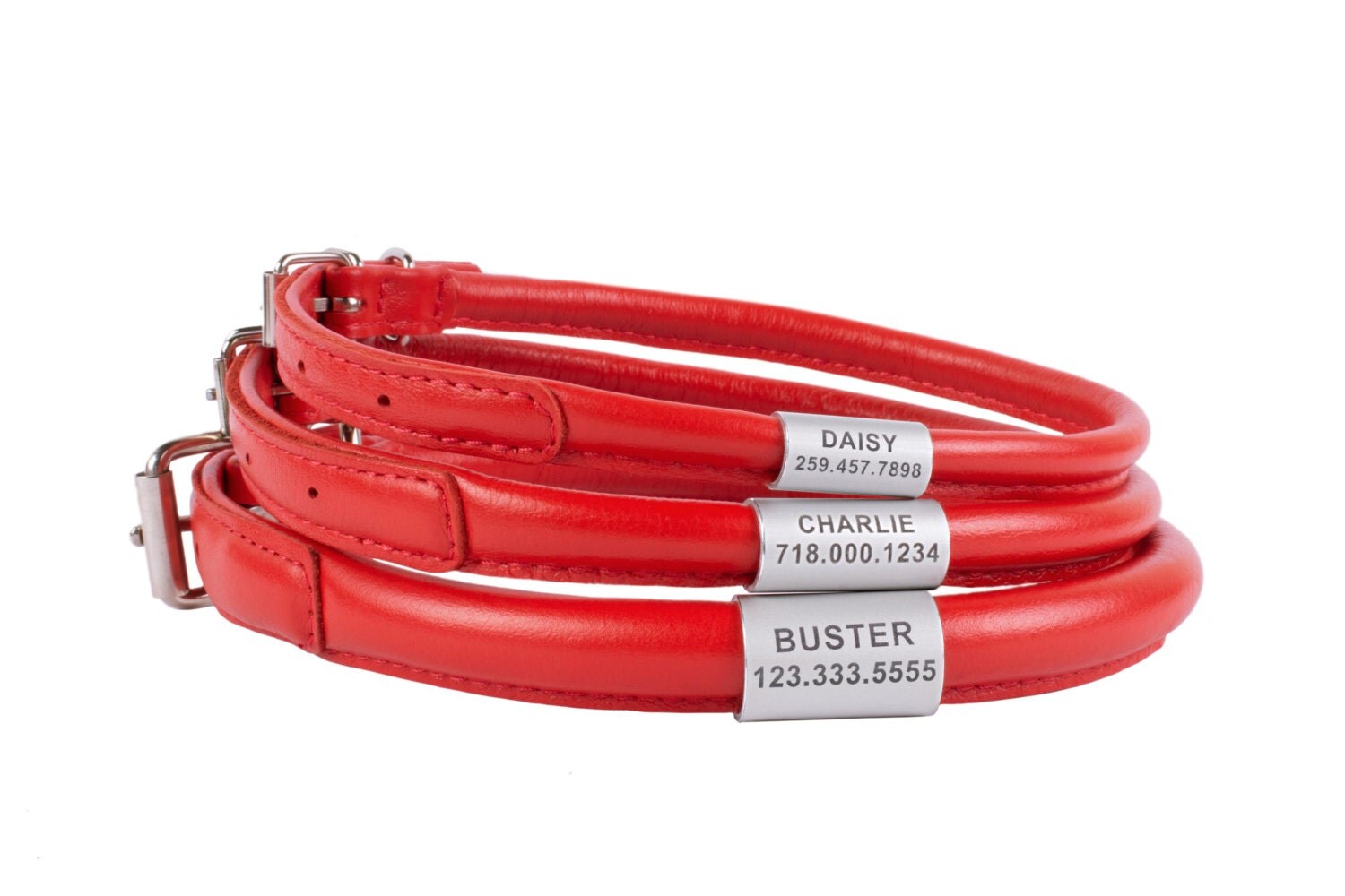 red rolled leather dog collar mutropolis