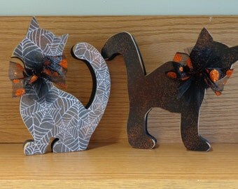 Halloween Decor- Fall Decor- Black Cat Decor- Scaredy Cats- Halloween Cats, Set of 2