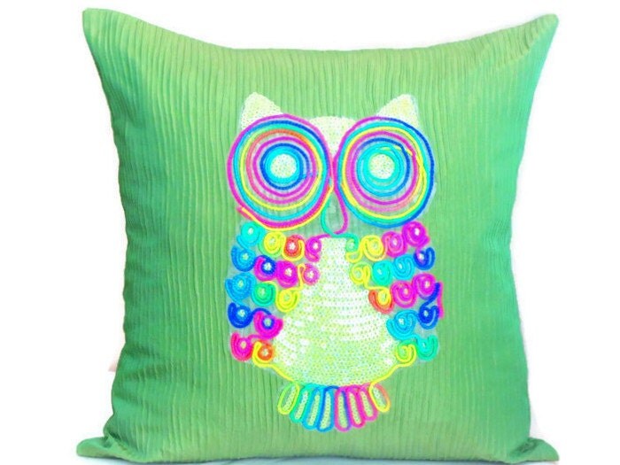 Colorful owl throw pillow shams 18x18 pillow cover Sequin