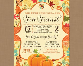 Fall Festival Harvest Invitation Poster / Pumpkin Patch Farm Template Church School Community Hayride Flyer / Fundraiser Autumn Craft Bake