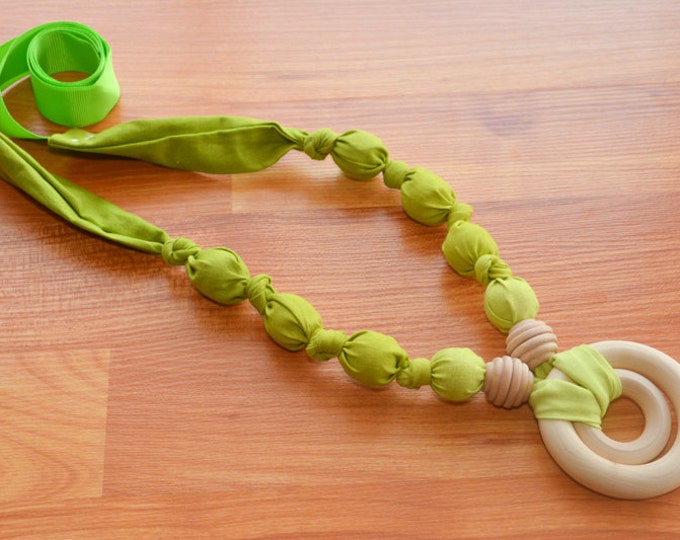 Breastfeeding Nursing Necklace, Teething Necklace, Babywearing Necklace, Fabric Necklace, Baby Shower Gift - Double Ring - Green Ombre