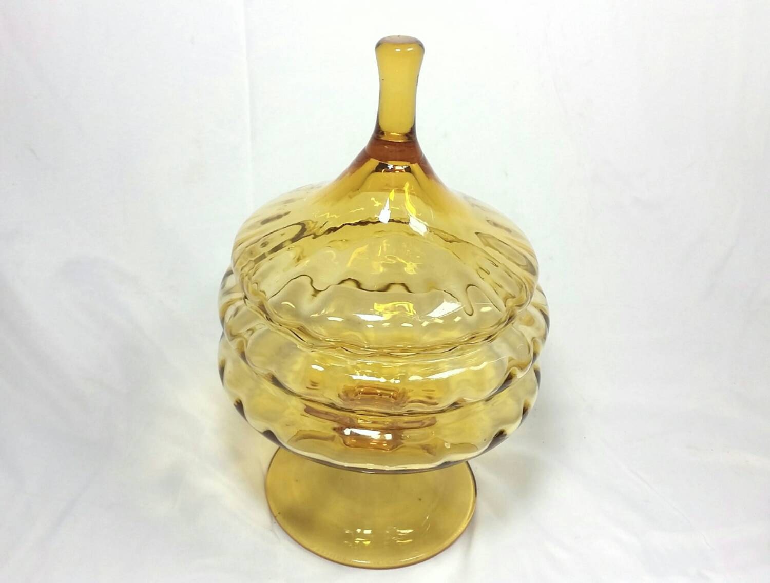 Vintage Empoli Amber Glass Candy Dish/Apothecary Footed