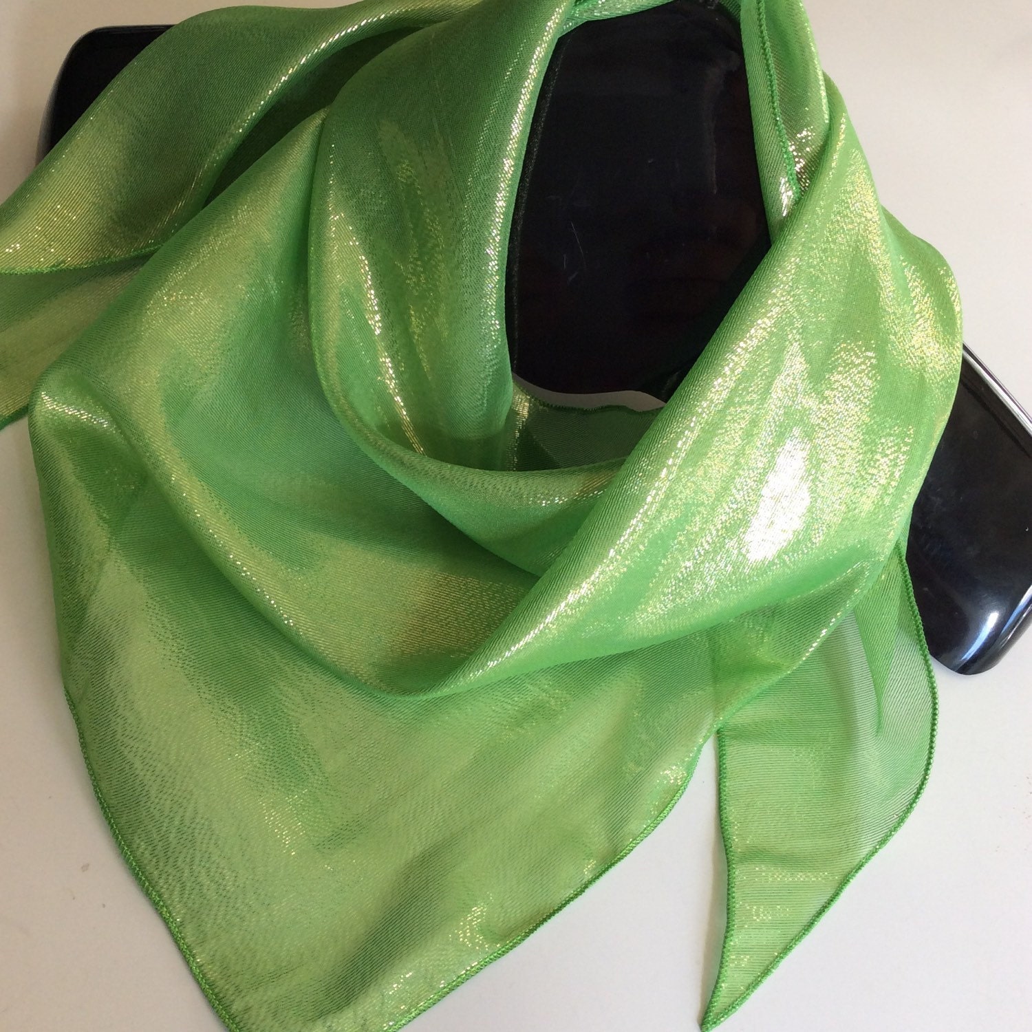 Lime Green silk Neck scarf Stocking Stuffer for by BlingScarves