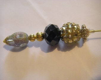 5 inch hatpin , lapel pin, shawl pin,stick pin gold tone w/ various beads and findings