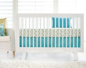 Unisex Aztec Aqua and Gold Baby Bedding | Aqua, Gold, & White | Aqua and Gold Crib Sheet | Aztec