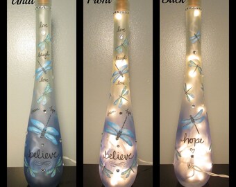 Dragonfly Believe Wine Bottle Night Light/Live/Love/Laugh/Inspirational/Decor/Lighting
