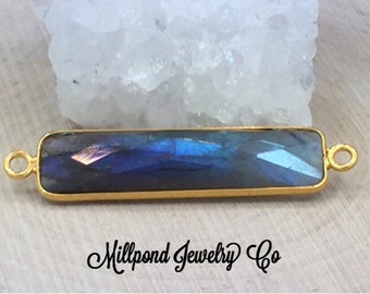 Labradorite Connector, Gemstone Connector, Bezel Set Rectangle Connector, Bezel Gemstone, 22K Gold Pendant, Labradorite Connector, PG3015