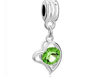 Peridot Charm, Dangle Bead, Large Hole Bead, European Bead, Charm Bead, Add a Bead, Charm Bracelet, European Charm, Big Hole Bead, Green