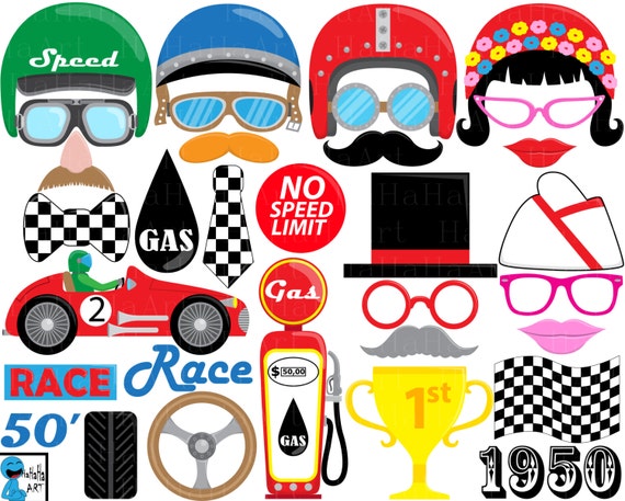 50s Race Car Props V1 ClipArt PDF JPG Digital by HaHaHaArt