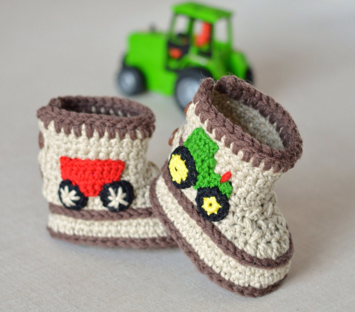 Crochet Pattern Baby Booties Tractor Booties in Three Sizes